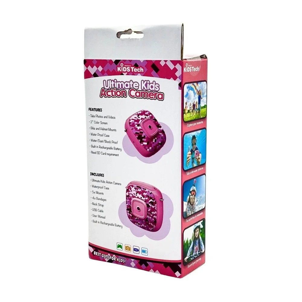 NEW Kids Tech Ultimate‎ Kids Action Camera Photos Videos Waterproof Case Pink